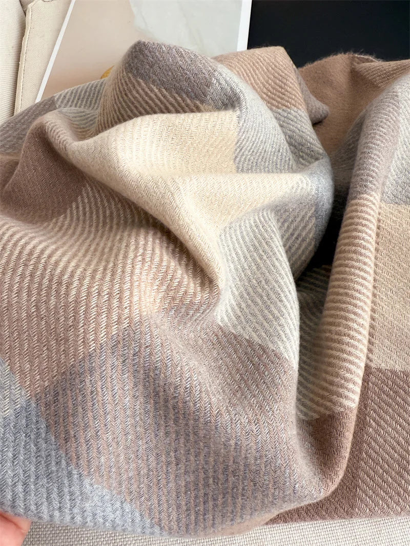 Écharpe Plaid Carreaux Luxe Automne/Hiver - Pashmina Châle Franges Femme Chaud