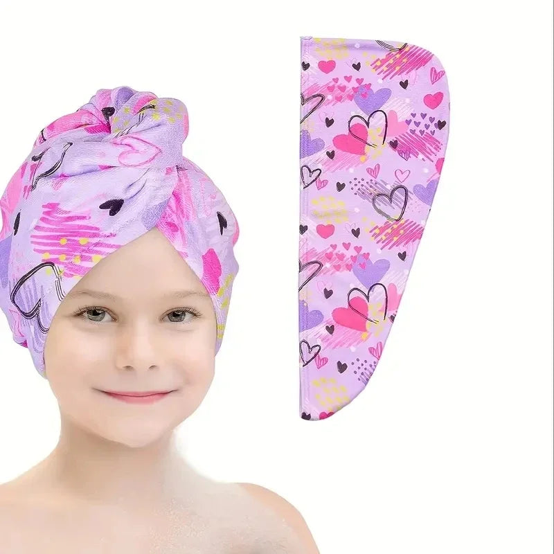 Serviette Cheveux Microfibre à Séchage Rapide - Bonnet Absorbant Imprimé Cartoon - Accessoire Salle de Bain