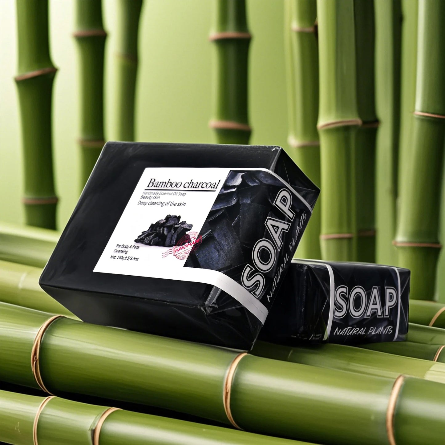 Savon Charbon de Bambou 100g - Naturel Bio Points Noirs Blanchissant Artisanal