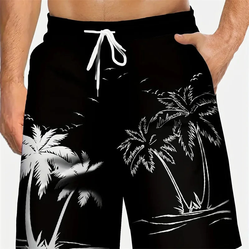 Short de Bain Homme Imprimé Cocotiers 3D - Maillot Hawaïen Casual Plage Sport Été