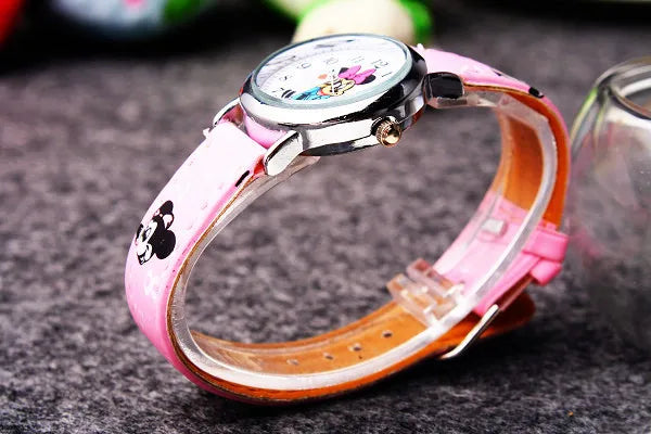 Montre Enfant Mickey Mouse Disney - Montre Quartz Cartoon Garçon Fille Cuir PU Cadeau