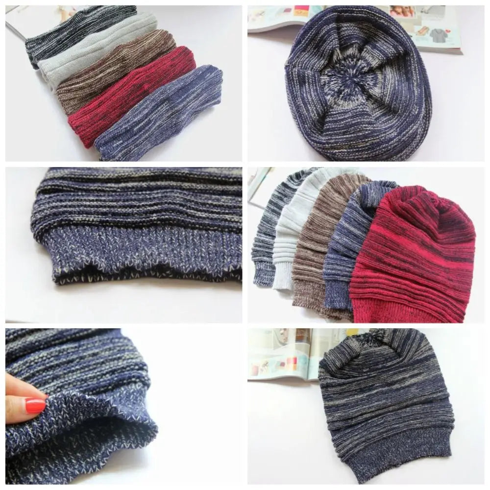 Bonnet Hiver Tricot Rayé Plissé - Laine Chaud Casual Mixte Outdoor