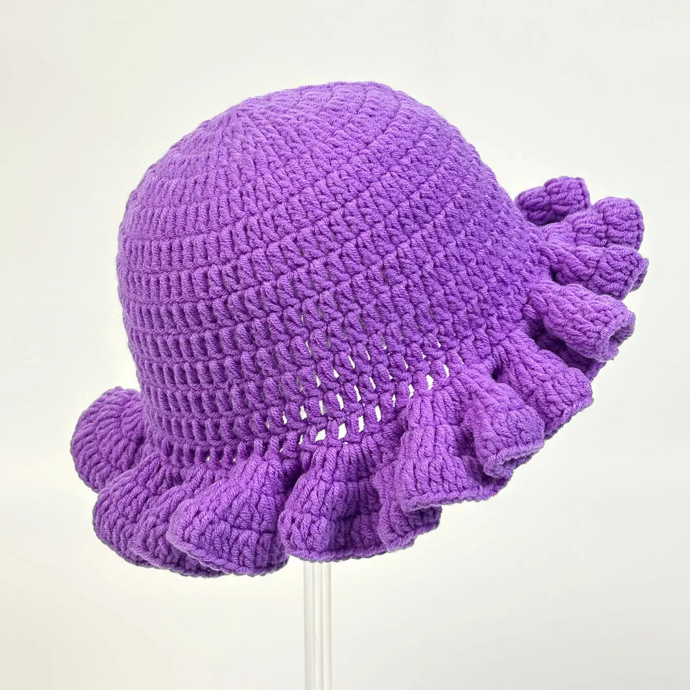 Chapeau Bob Tricoté Moelleux Femme - Bonnet Crochet Ajouré avec Volants Style Pêcheur pour Automne Hiver