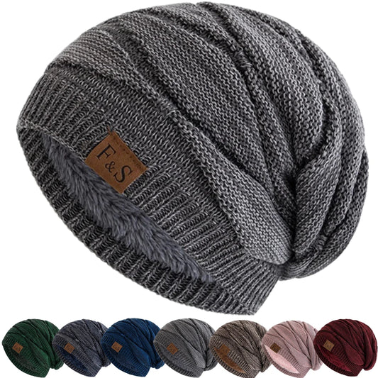 Bonnet Hiver Mixte Slouchy Doublé Polaire - Tricot Chaud Casual Unisexe
