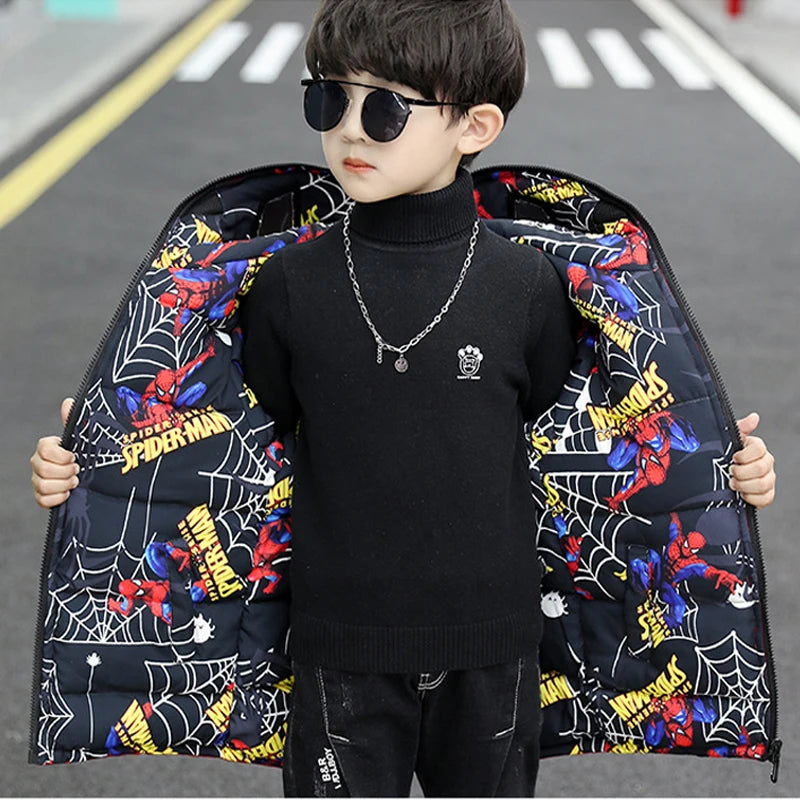Parka Spiderman Garçon Ado - Manteau Hiver Réversible Chaud Long
