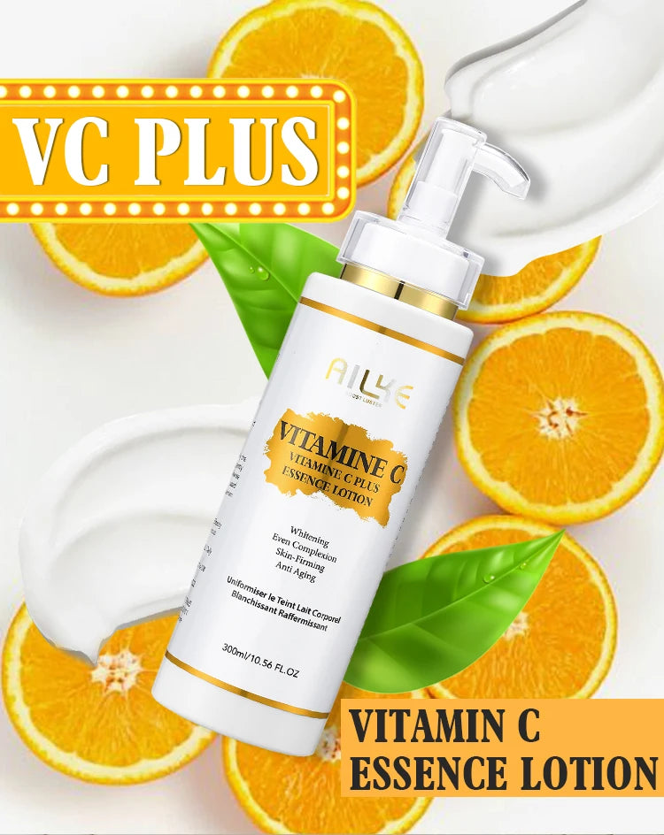 Kit Soin Corps Vitamine C 4 Pièces - Lotion Éclaircissante Crème Teint Uniforme Sérum Blanchissant Savon