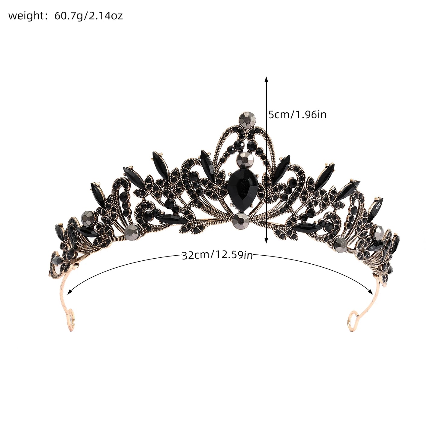 Couronne Baroque Noire Luxe Goutte d'Eau - Strass Mariée Soirée Mariage