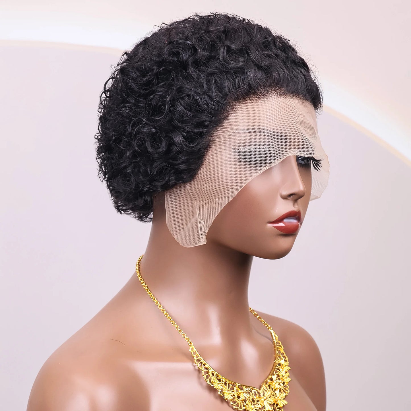 Perruque Cheveux Humains Pixie Cut Courte Bouclée - Lace Front 13x1 Brésilienne Water Wave Bob