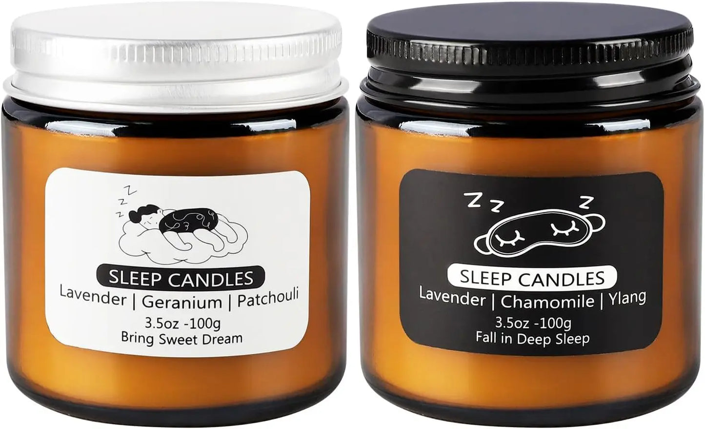 Bougies Parfumées Sommeil - Coffret Bougies Lavande & Camomille en Verre (Lot de 2)