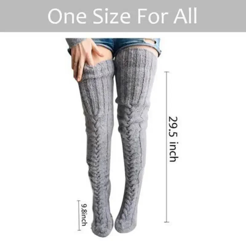Chaussettes Montantes Longues Tricotées Femme Hiver 2025 - Over Knee Chaudes Sexy