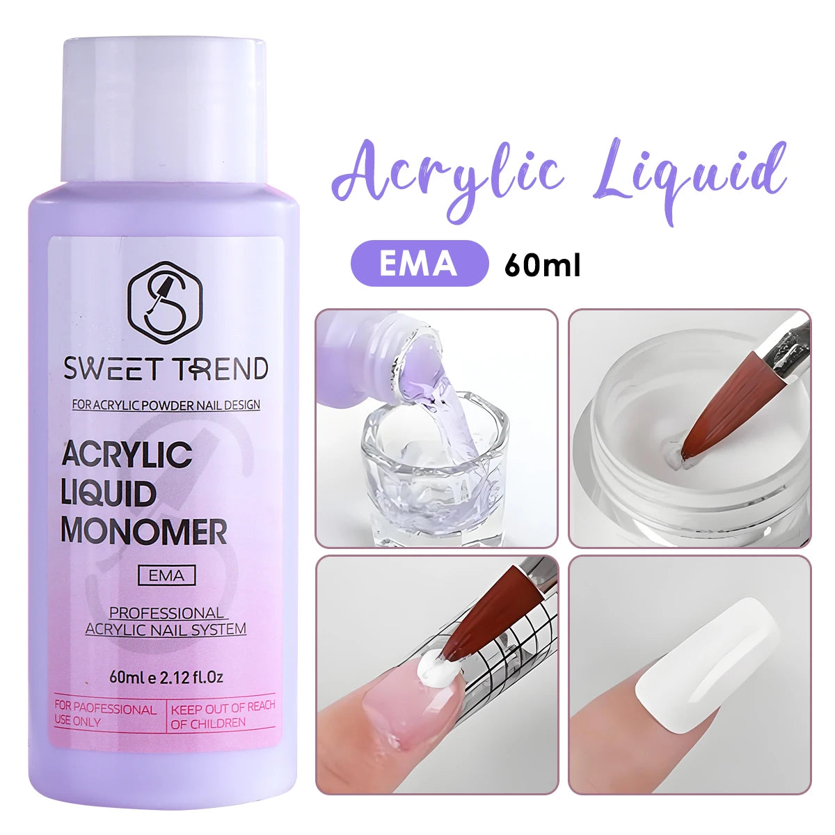 Liquide Monomère Acrylique 60ml Ongles - Hypoallergénique Faible Odeur Outil Extension Liquide Cristal Professionnel Salon Manucure