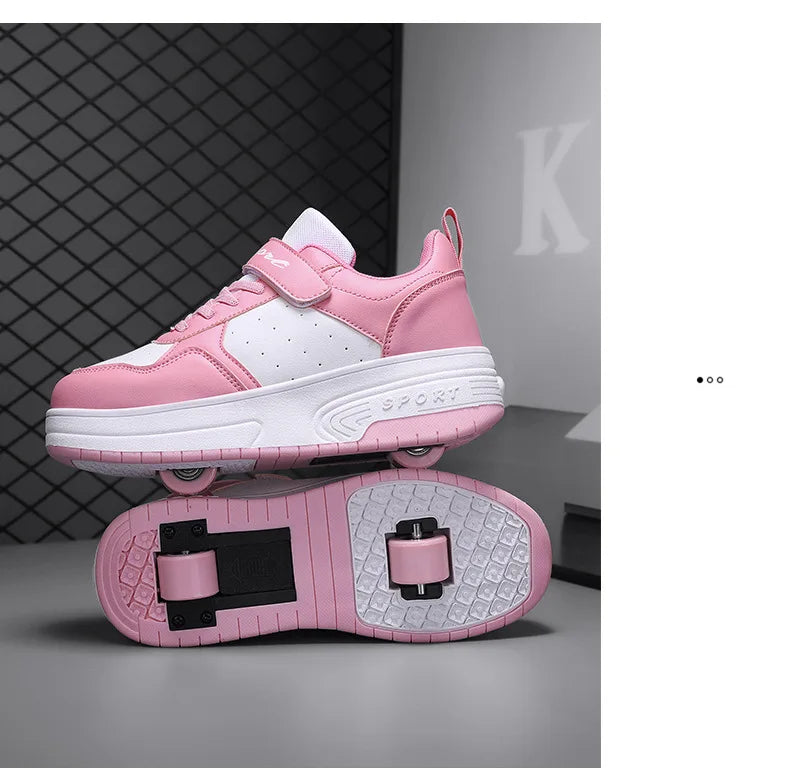 Chaussures Roller Skate Enfants Cuir - Sneakers Roues Amovibles Sport Outdoor Garçons Filles