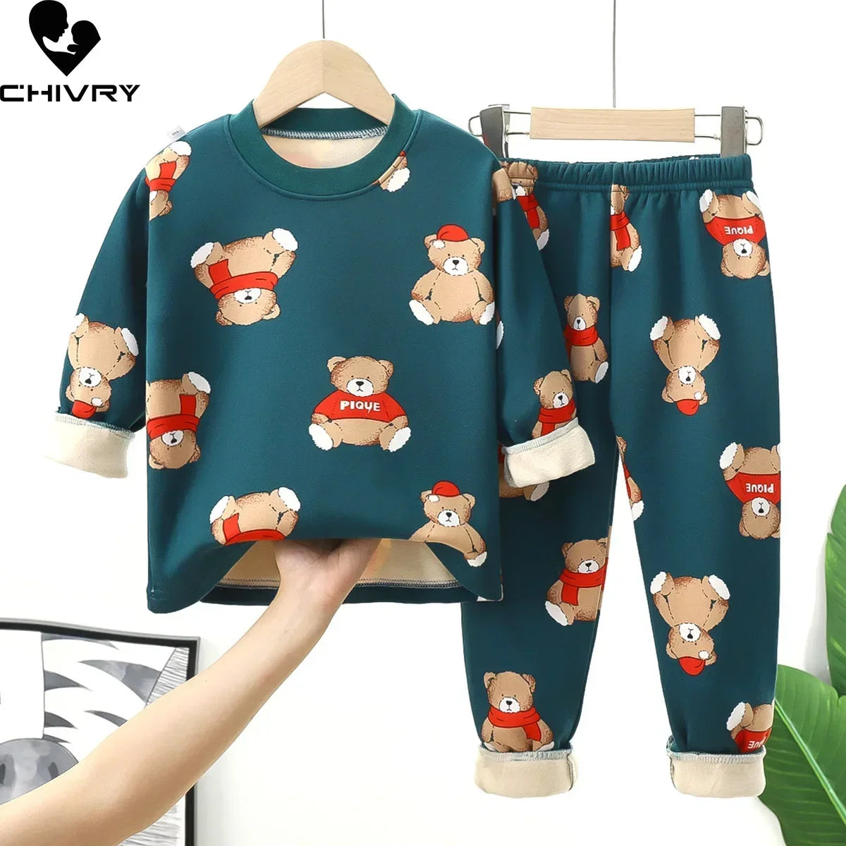 Pyjama Enfant Cartoon Automne Hiver - Ensemble 2 Pièces Épais & Chaud Col Rond