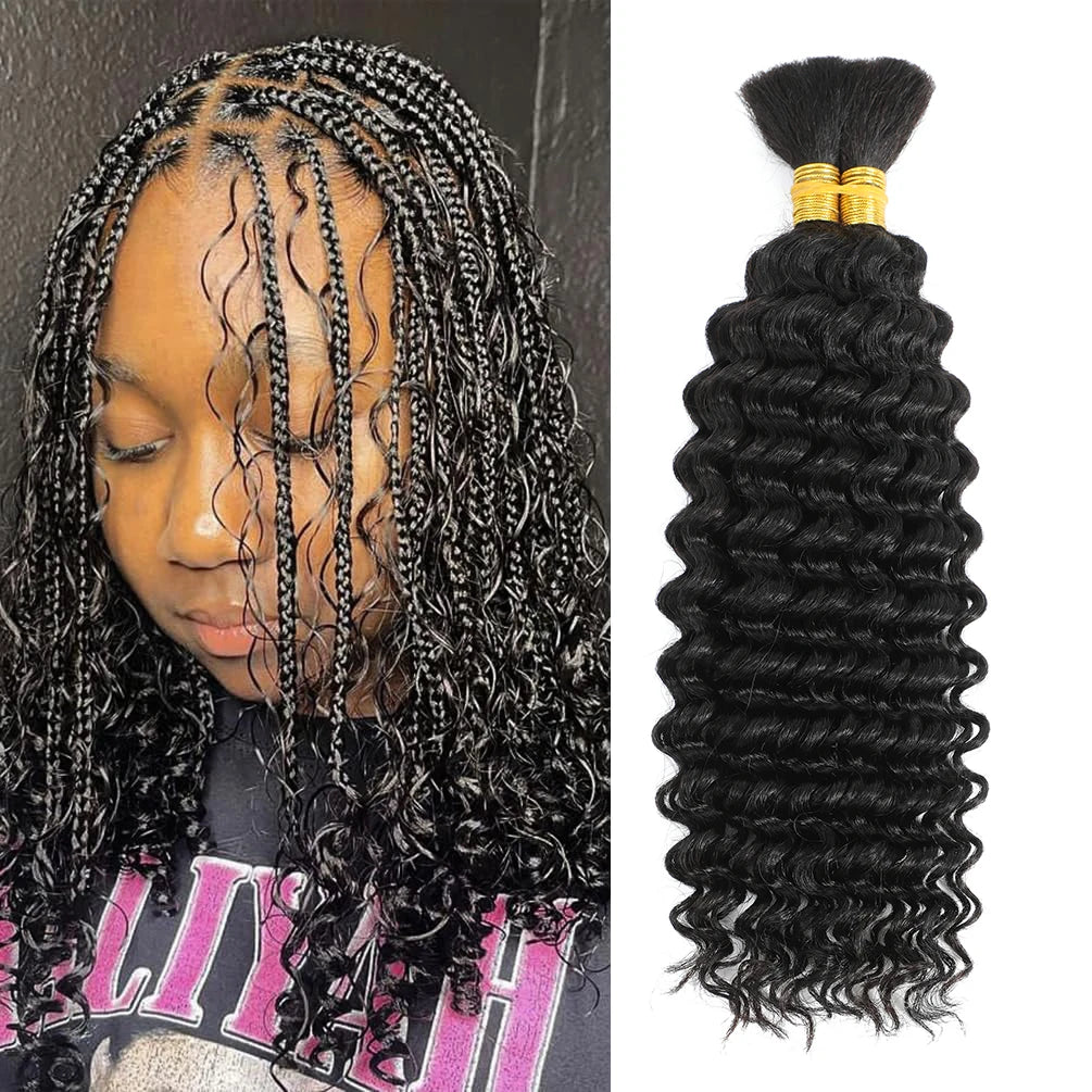 2 Bundles Mèches Cheveux Humains Tressage Boho Braids - 14 Pouces 100g Brésiliens Deep Wave Vrac
