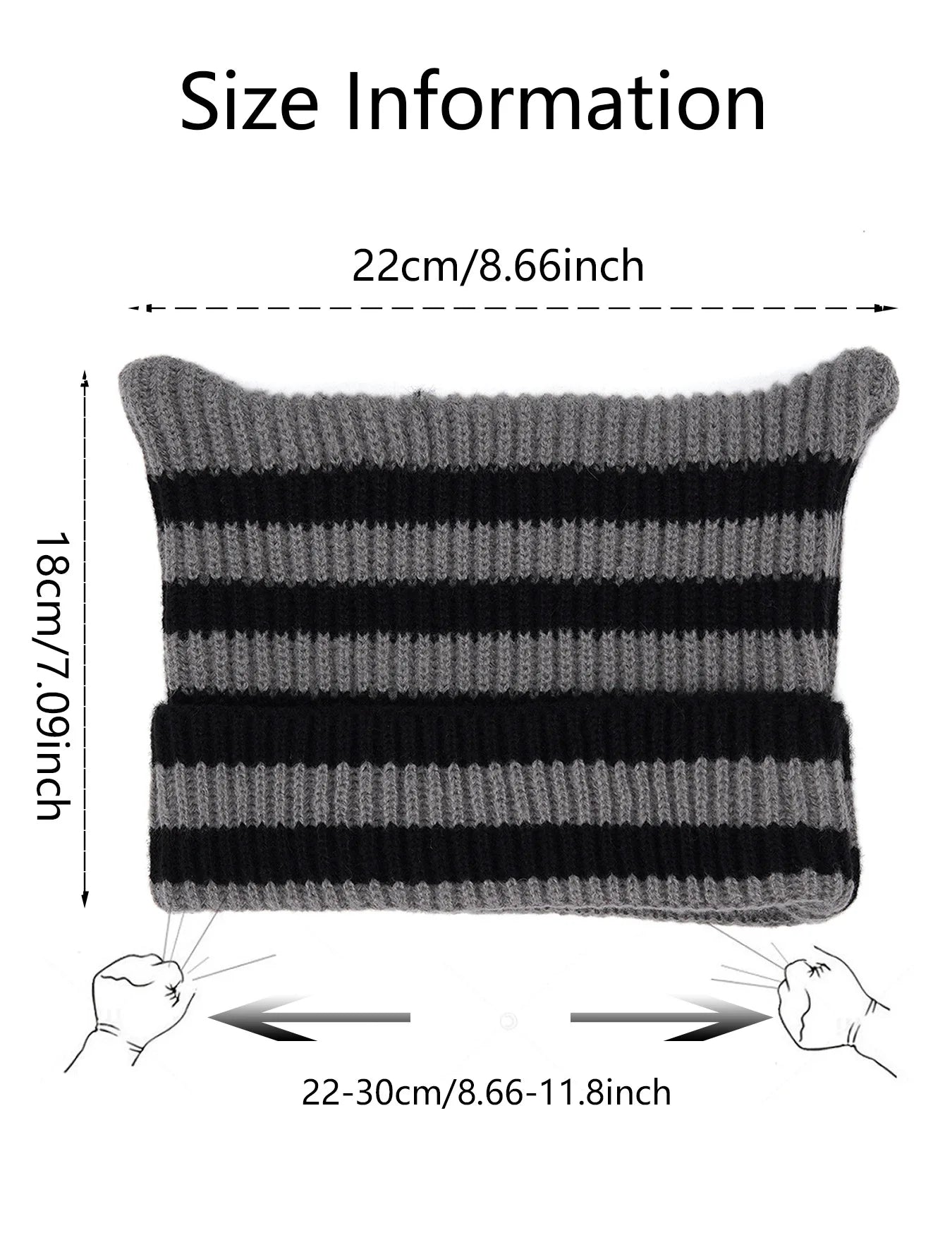 Bonnet Oreilles Chat Étoiles Rayures YK2 - Bonnet Hiver Femme Fille Petit Diable Tricoté Party