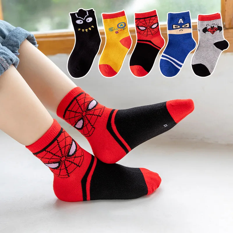 Lot 5 Paires Chaussettes Enfant Marvel - Spiderman Captain America Garçon