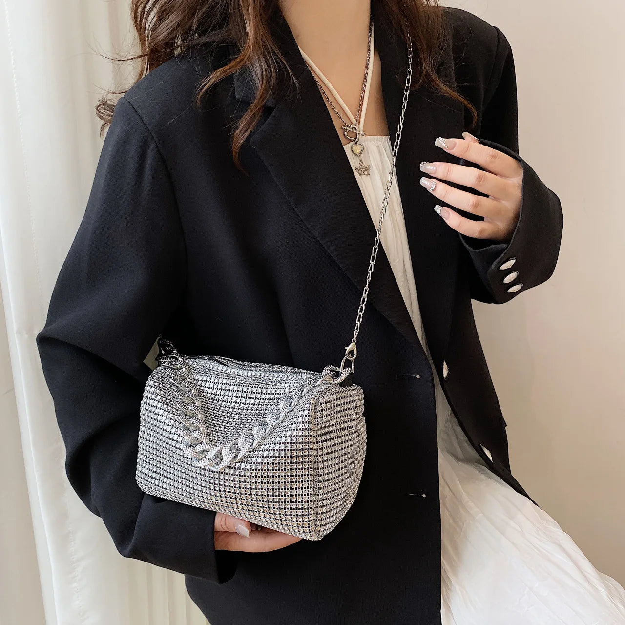 Sac Tote Femme Diamants Brillants - Pochette Bandoulière Soirée Chic Élégant
