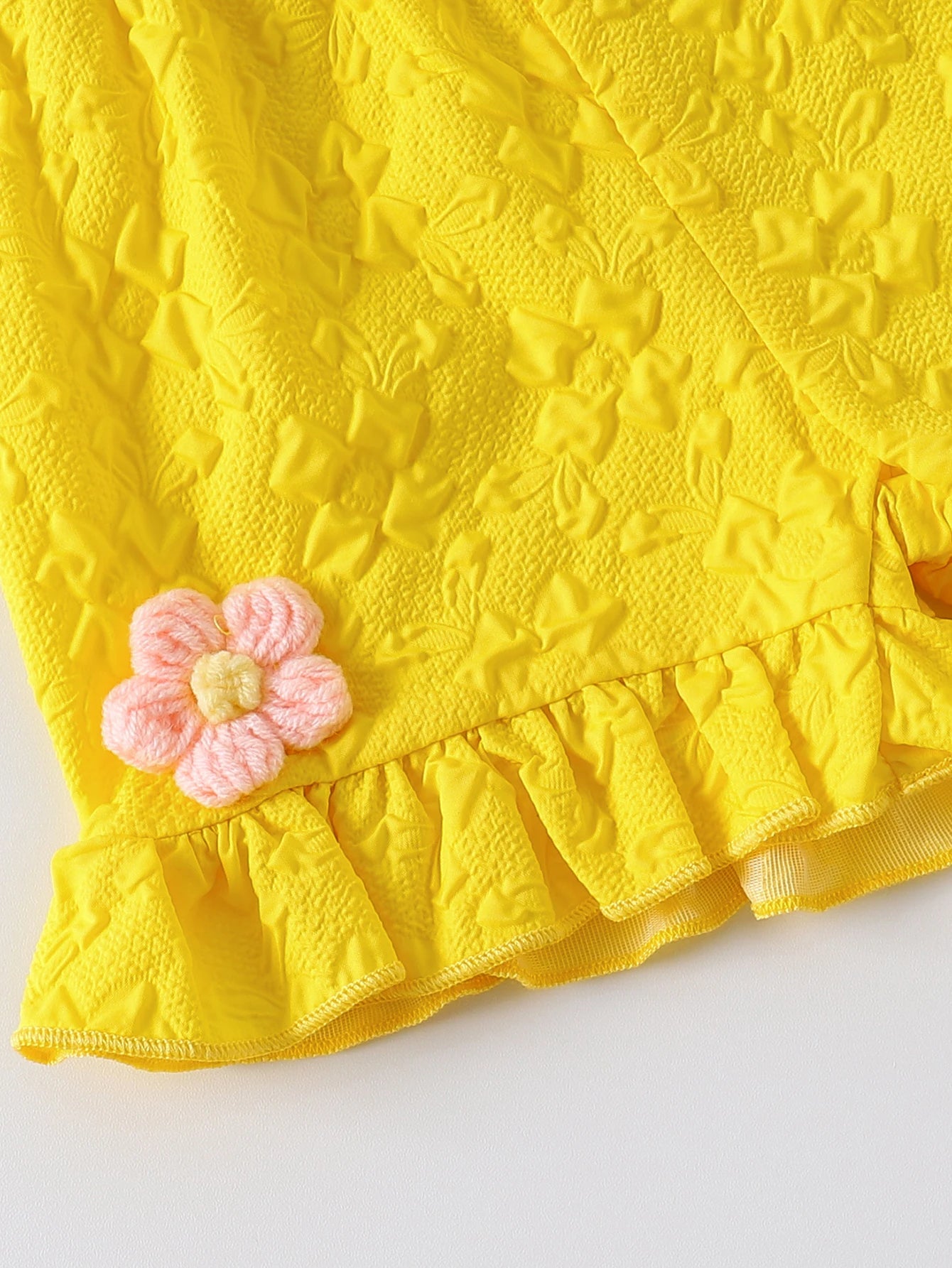 Ensemble 2 pièces bébé fille jaune - Top fleurs + Short à volants