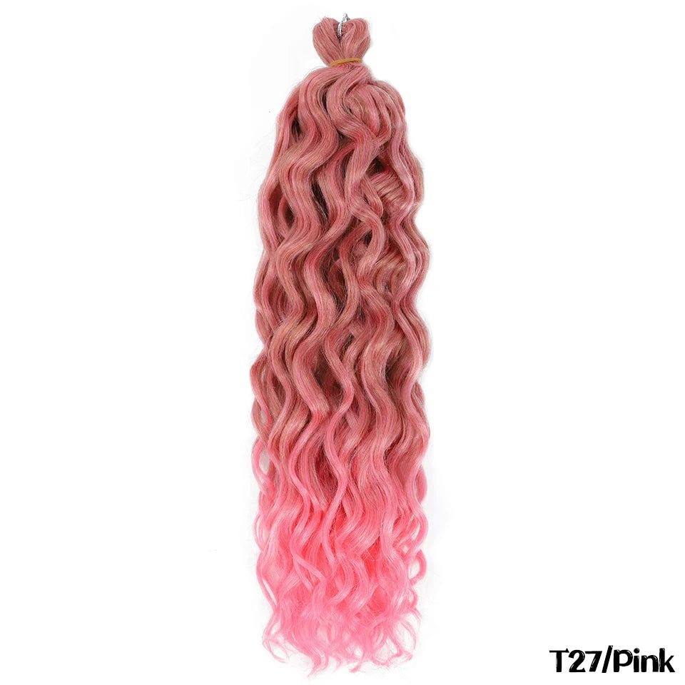 Extension Tresses Hawaii Curly Ocean Wave - Mèches Crochet Synthétiques Afro Bouclées Ombré Rose Water Wave