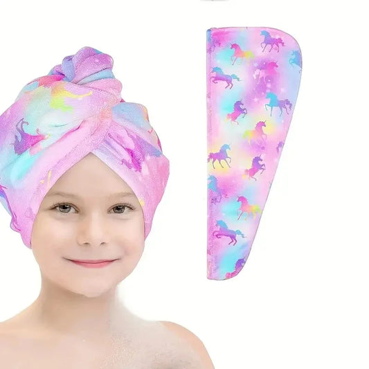 Serviette Cheveux Microfibre à Séchage Rapide - Bonnet Absorbant Imprimé Cartoon - Accessoire Salle de Bain