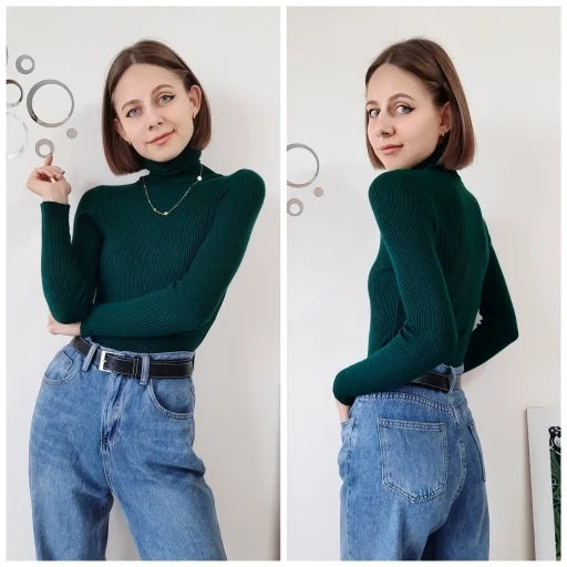 Pull Col Roulé Femme Automne Hiver 2024 - Cachemire Tricoté Doux Basique