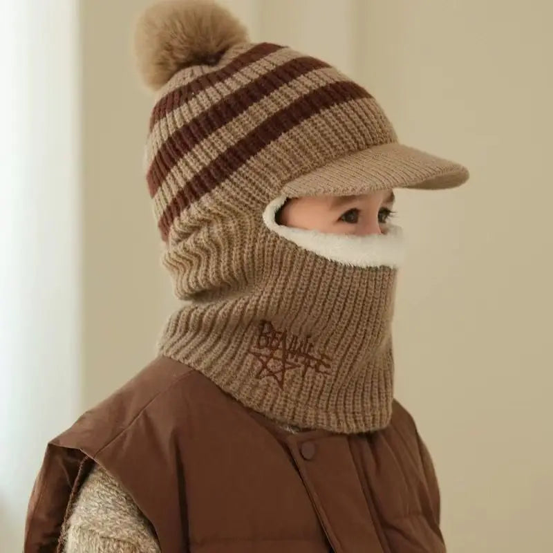 Cagoule Tricot Épais Enfant - Bonnet Hiver Chaud Oreilles Garçon Fille