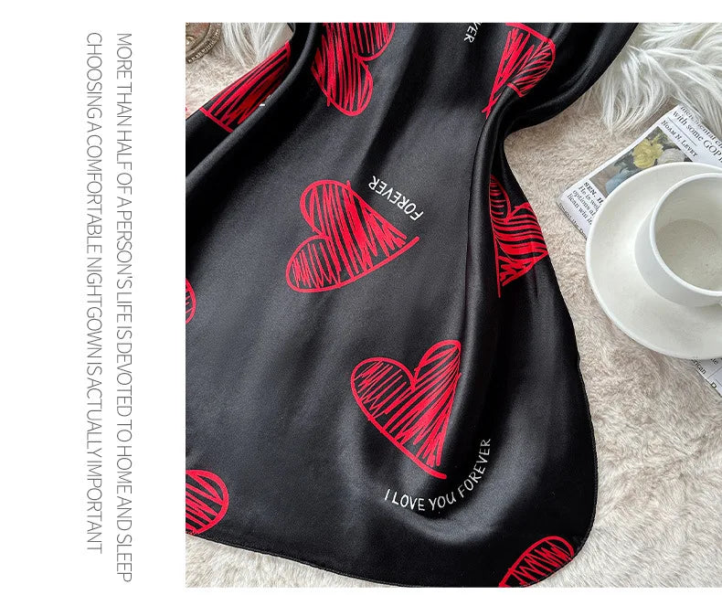 Nuisette Satin Imprimée Col V Dos Nu - Mini Sleep Dress Sexy Pyjama Cosplay Femme