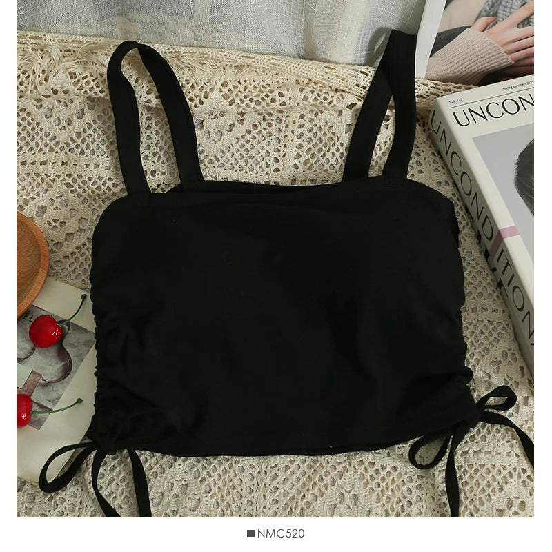 Crop Top Coton Soutien-Gorge Intégré Y2K - Dos Nu Cordon Débardeur Sport Été 2025 Femme