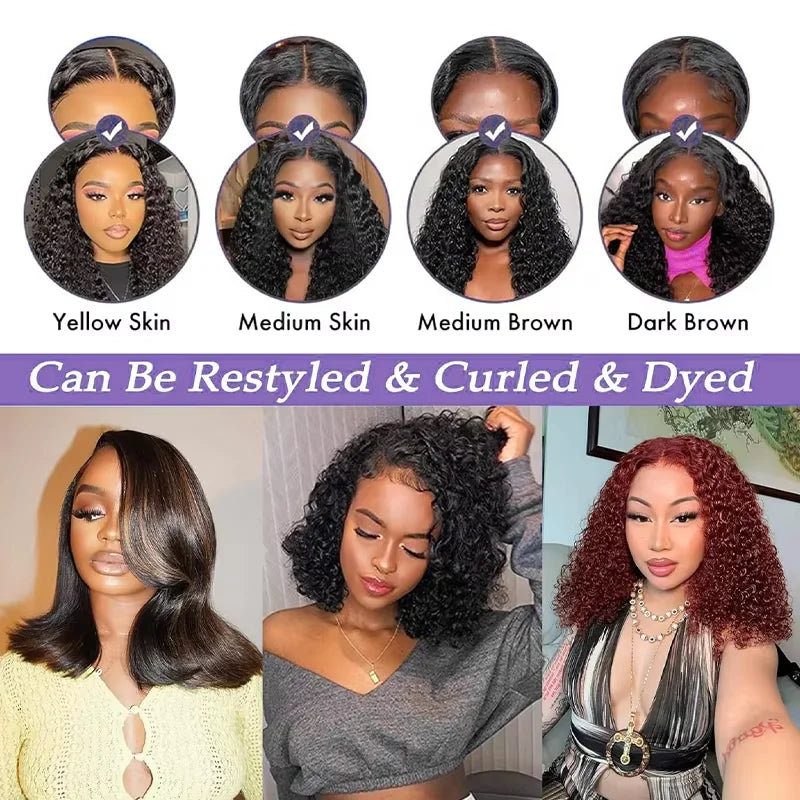 Perruque Bob Courte Cheveux Humains 10 Pouces - Lace Front 5x5 Sans Colle Deep Wave
