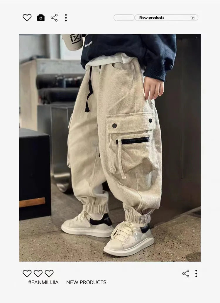 Pantalon cargo garçon streetwear - Style baggy décontracté