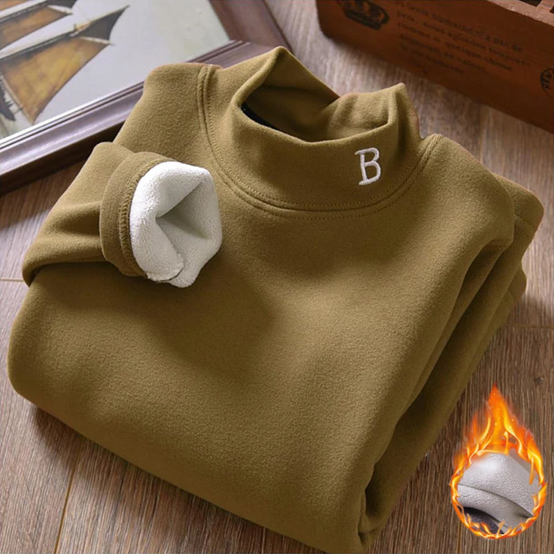 T-Shirt Thermique Enfant - Col Montant Velours Broderie Lettre