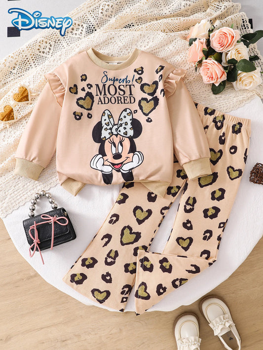 Ensemble Bébé Fille Mickey Mouse Disney - Sweat Léopard + Pantalon Pattes d'Éléphant Automne Hiver