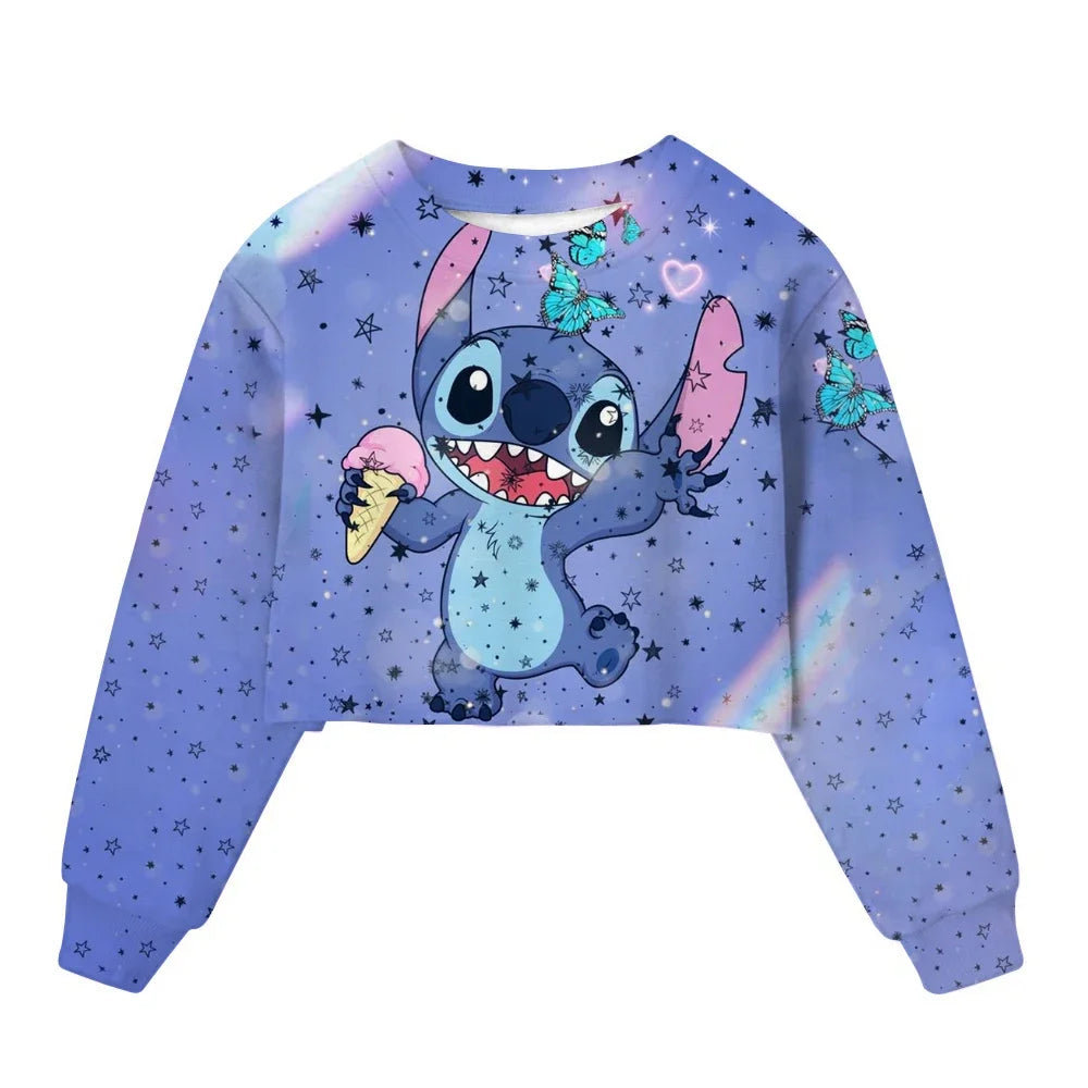 Sweat Court Enfant Stitch - Pull Manches Longues Fille Kawaii Disney Printemps Automne