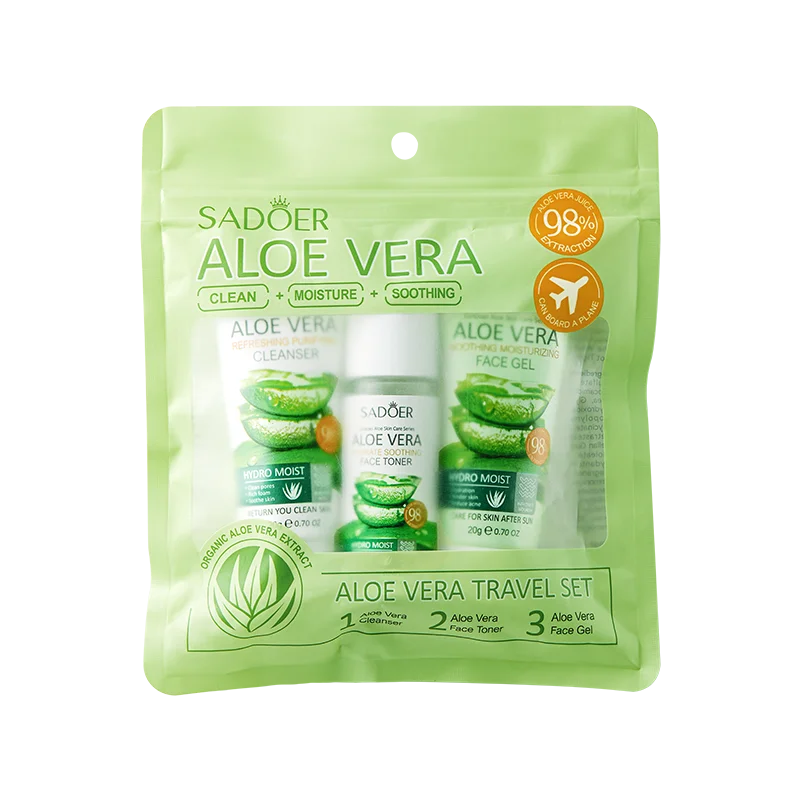 Set Soin Visage Aloe Vera 3 Produits - Nettoyant Hydratant Rafraîchissant Gel Raffermissant Rajeunissant Éclaircissant