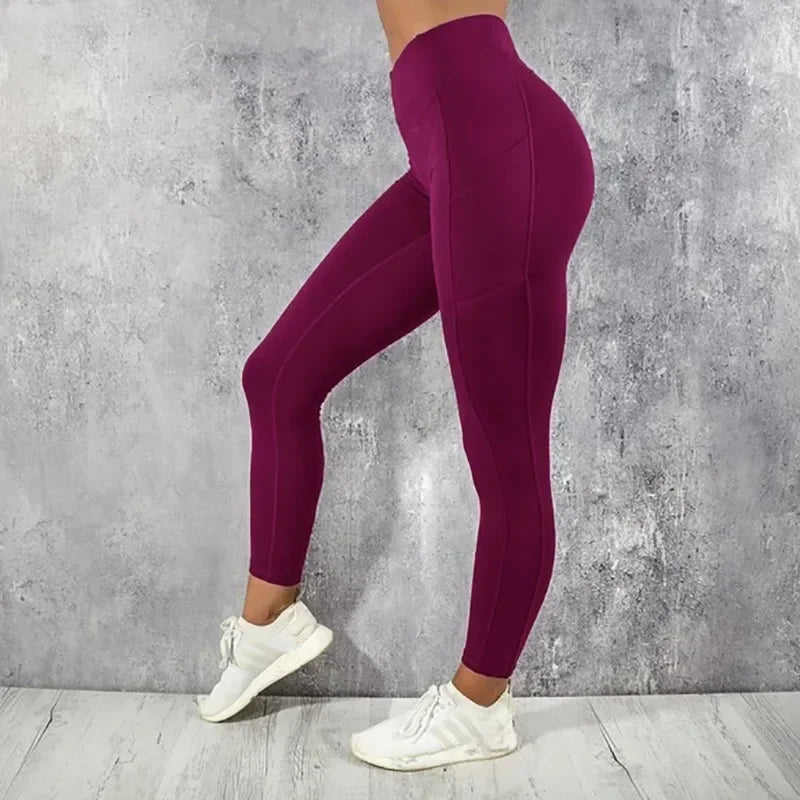 Legging Fitness Femme Taille Haute Poches - Yoga Gym Workout Running Butt Lifting