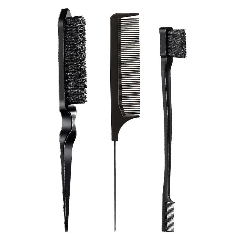 Set de 3 Brosses à Cheveux Professionnel - Peigne Queue Pointue et Brosse à Sourcils