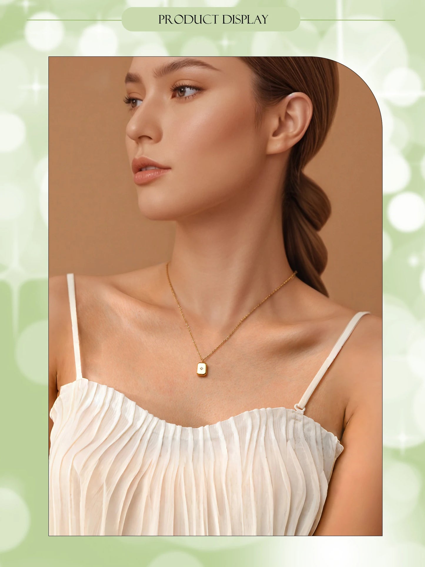 Collier Femme Pendentif Carré Briolette - Acier Inoxydable Or 18K Hypoallergénique