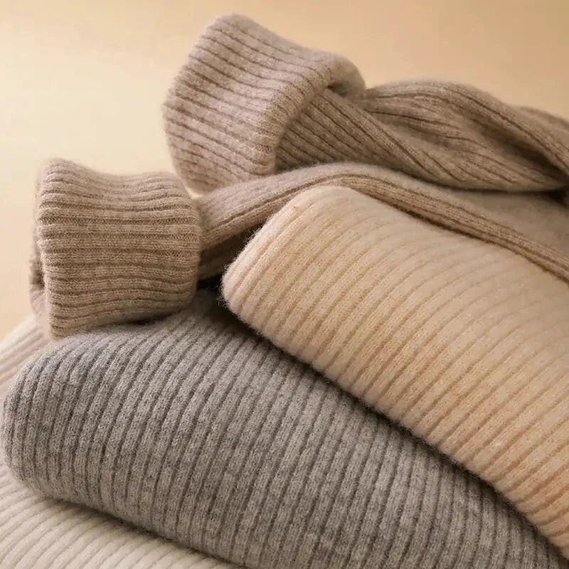 Pull Col Roulé Femme Automne Hiver 2024 - Cachemire Tricoté Doux Basique