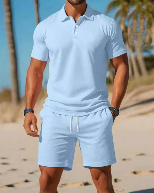 Ensemble Homme 2 Pièces Grande Taille - Polo Manches Courtes à Boutons & Short Mesh Respirant Été Casual