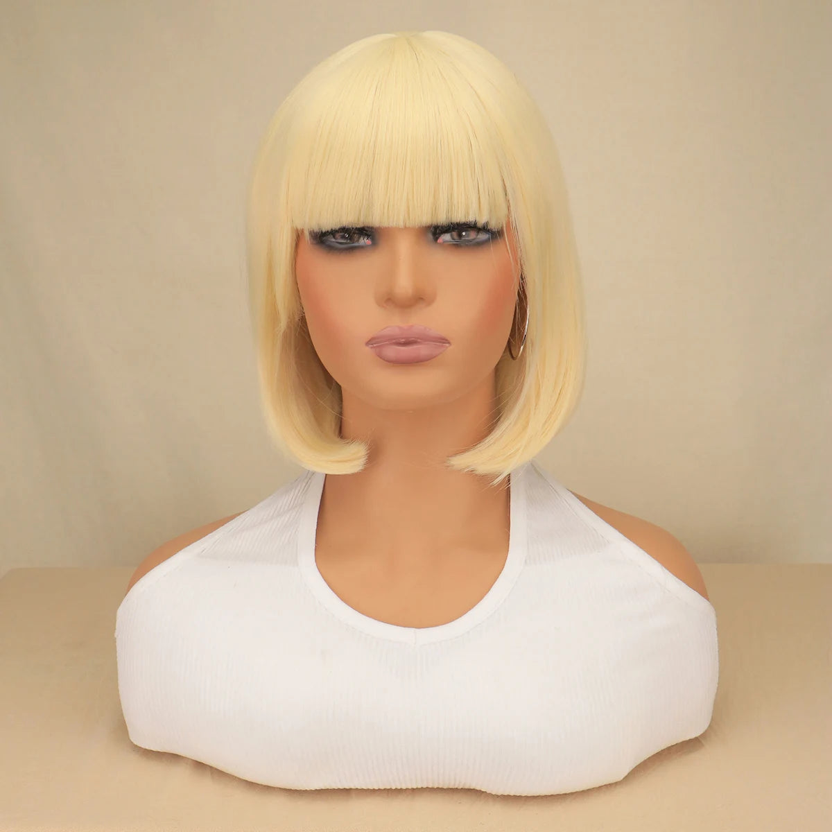 Perruque Bob Courte Synthétique Frange - Femme Noir Blonde Rose Lolita Cosplay Soirée Naturelle