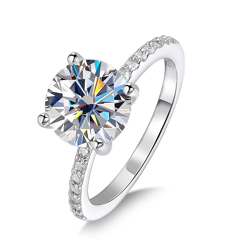 Bague Moissanite Ronde 1-3CT Femme - Argent 925 Plaqué Or Blanc 18K Mariage GRA