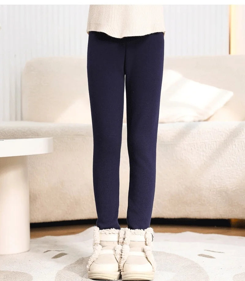 Pantalon Fille Hiver Doublure Polaire - Legging Chaud Élastique Slim - Couleur Bonbon 8-9 Ans