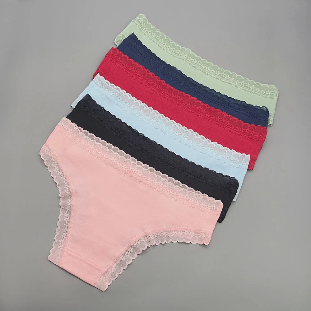 Lot de 5 Culottes Femme Dentelle & Coton - Shorty Sexy Couleurs Unies Confort Premium