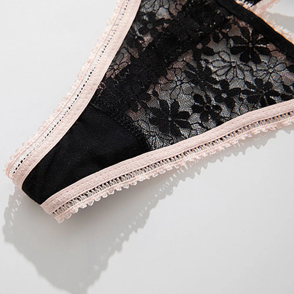 Culotte Femme Sexy Dentelle Double Ceinture - String Taille Haute Transparent Ajouré Élégant