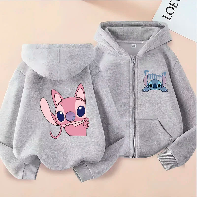 Sweat à Capuche Zippé Enfant Stitch Disney - Veste Hoodie Lilo & Stitch Casual Garçon Fille