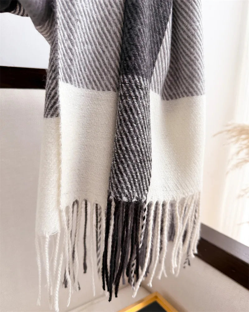 Écharpe Plaid Carreaux Luxe Automne/Hiver - Pashmina Châle Franges Femme Chaud