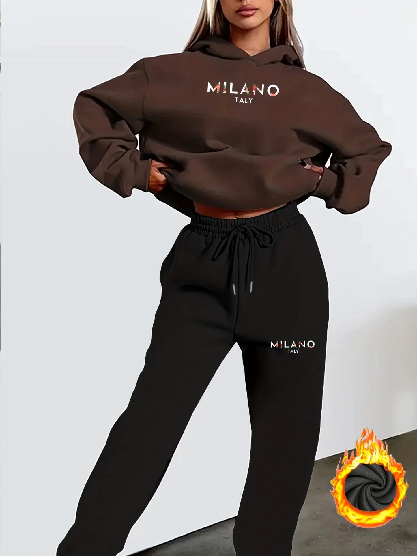Ensemble Jogging Femme Milano Italia - Sweat à Capuche Peluche + Pantalon Sport, Automne Hiver Chaud Confortable