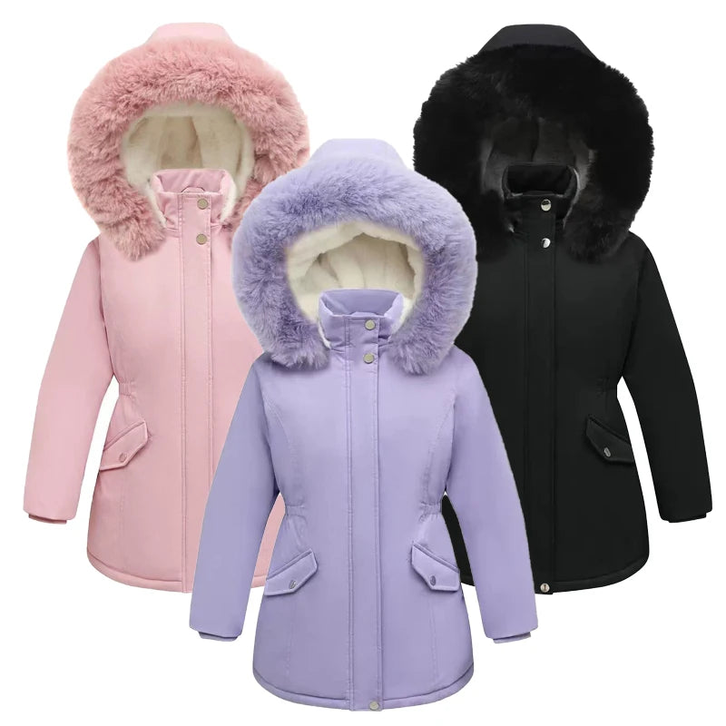Parka Fille Hiver Longue Capuche Fourrure - Manteau Chaud Rembourré Taille Marquée 9-10 Ans