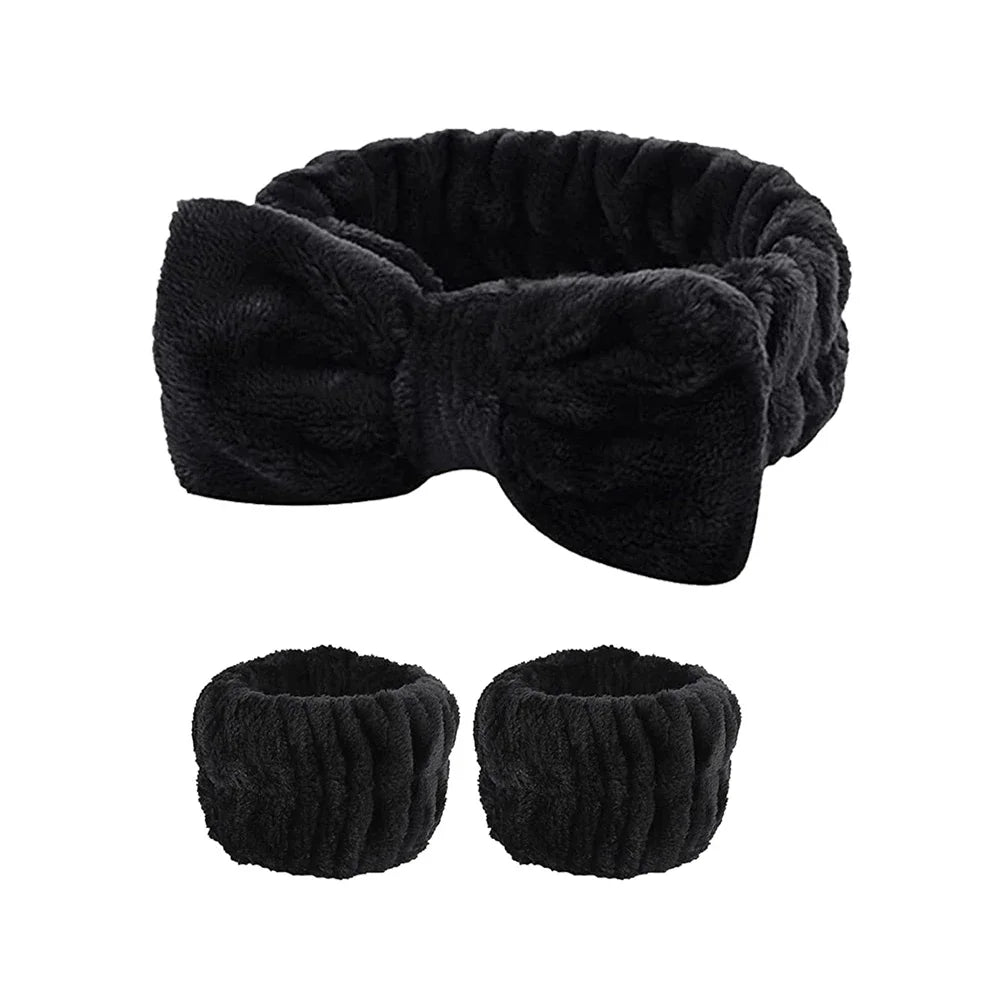 Lot 3pcs Bandeau Spa Serre-Tête Bracelet Lavage Visage - Microfibre Maquillage Serviette Cheveux Absorbant Poignet