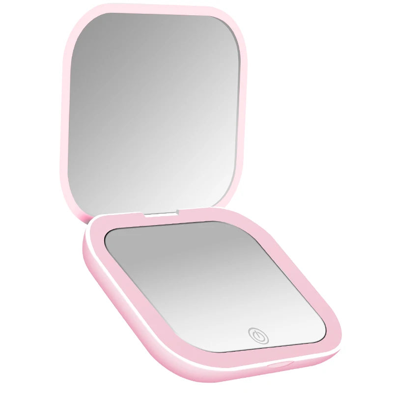 Miroir de Maquillage Compact Lumineux Pliable Grossissant 2X Portable de Poche pour Voyage